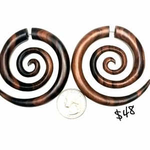 Jumbo Spiral Tribal Wooden Earrings